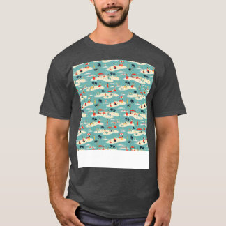 Strand Naadloos Patroon Zomer Palm Tree Waves Kust T-shirt