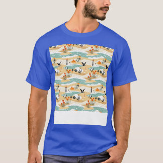 Strand Naadloos Patroon Zomer Palm Tree Waves Kust T-shirt