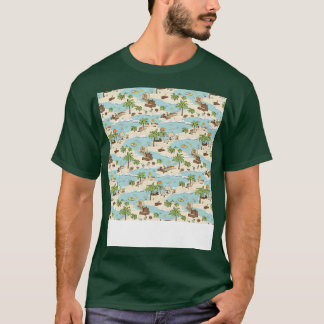 Strand Naadloos Patroon Zomer Palm Tree Waves Kust T-shirt