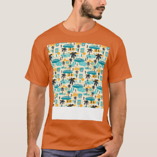 Strand Naadloos Patroon Zomer Palm Tree Waves Kust T-shirt