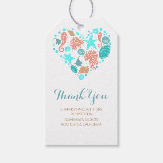 Strand nautische oceaan schatten hart bruiloft cadeaulabel (Voorkant)