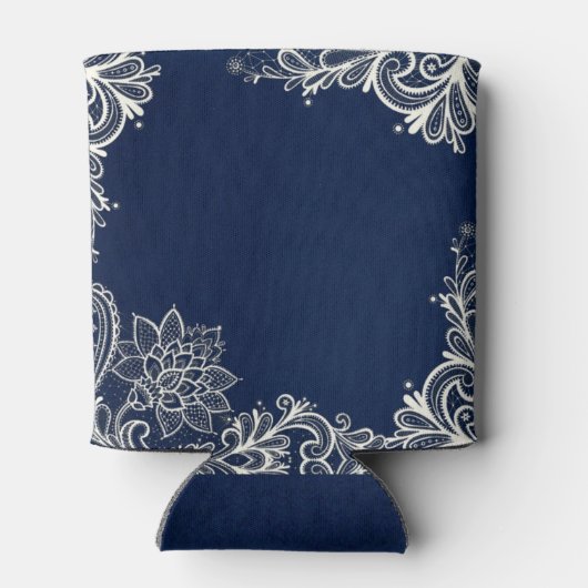 strand nautische witte kant marine blauwe bruiloft blikjeskoeler (Achterkant)