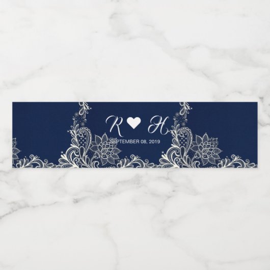 strand nautische witte kant marine blauwe bruiloft waterfles etiket (Enkel label)