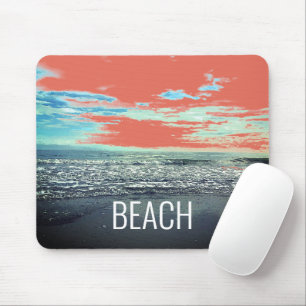 Strand Oceaan Artistieke Typografie Blauw Sinaasap Muismat