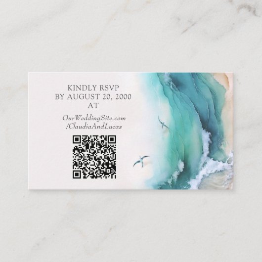 Strand Oceaan Bestemming Bruiloft RSVP QR Informatiekaartje (Voorkant)