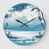 Strand Oceaan Blauw Wit zee Ontwerp 308 Grote Klok (Voorkant)