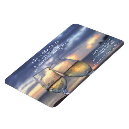 Strand Oceaan Bruiloft Champagne Glas Save the Dat Magneet (Linkerzijde)