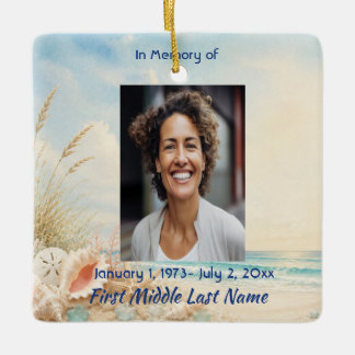 Strand Oceaan Herdenkingsgebedskaart Foto Aandenke Keramisch Ornament