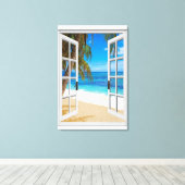 Strand Oceaan Uitzicht Faux Venster Canvas Afdruk (Insitu (Houten vloer))