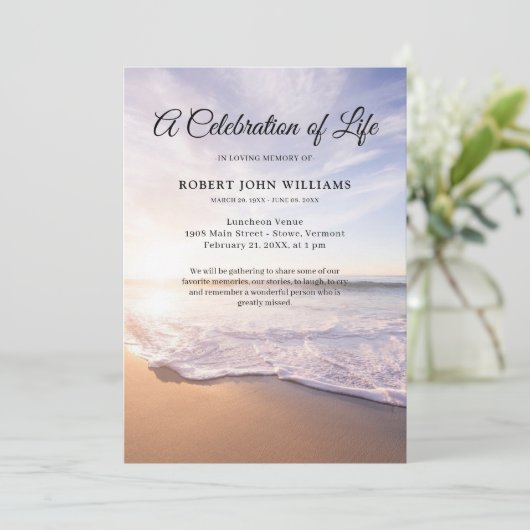 Strand Oceaan Viering van het Leven Begrafenis Kaart (Staand voorkant)