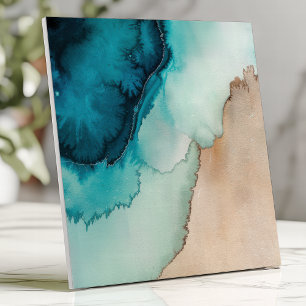 Strand Oceaanblauw en Zand Aquarel Tegeltje