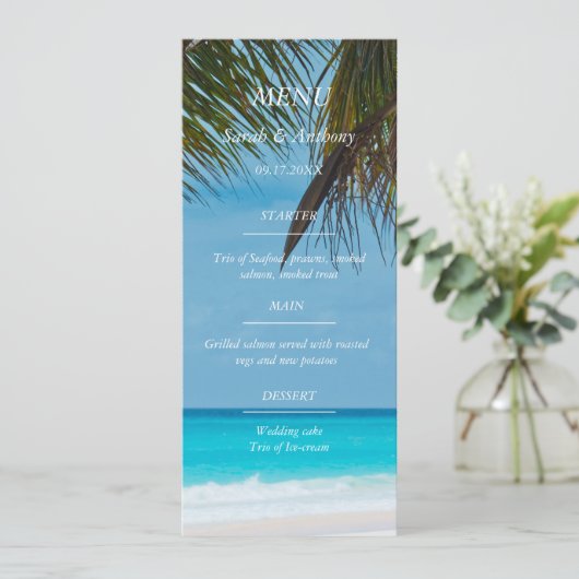 Strand Ocean Seaside 50e bruiloft Jubileum Voedsel Menu (Staand voorkant)