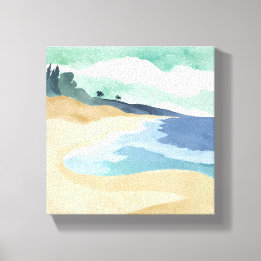Strand Oever | Waterverf Blauw Canvas Afdruk