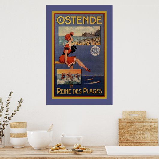 strand Oostende Summer zwemt schoonheid Poster (Keuken)