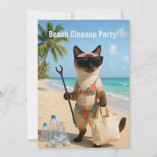 Strand Opruimfeest met kattenliefhebbers Uitnodigi Kaart