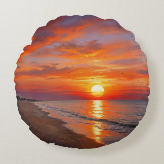 Strand Paarse Oranje Zonsondergang Ronde Worp Kuss Rond Kussen