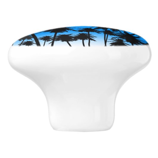 Strand Palm Bomen Zwart & Blauw Tropisch Keramische Knop (Zijkant)