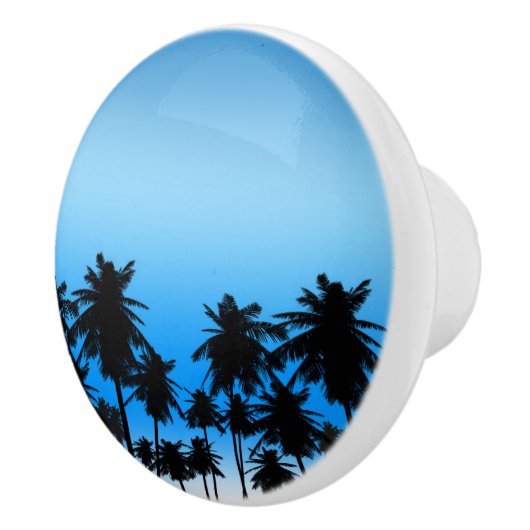 Strand Palm Bomen Zwart & Blauw Tropisch Keramische Knop (Rechts)