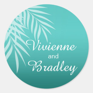 Strand Palm boom silhouet gunst Aqua Ronde Sticker