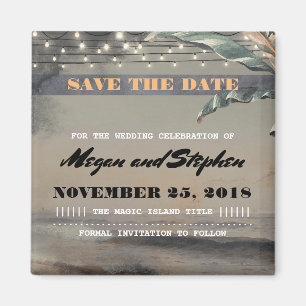 Strand Palm String Lights  Save the Date Magneet