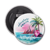 Strand Palm Tree Mountain Uitzicht avontuur wacht Button Flesopener (Voorkant)