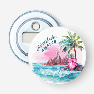 Strand Palm Tree Mountain Uitzicht avontuur wacht Button Flesopener