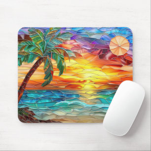 Strand Palm Tree Sunset Tropisch Kleurrijk Muismat