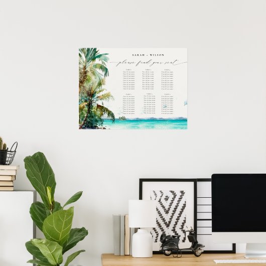 Strand Palm Trees Bruiloft Welkom Zitkaart Poster (Thuiskantoor)