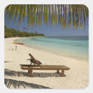 Strand, palmbomen en ligstoel vierkante sticker