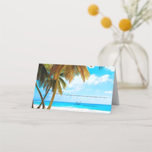 Strand, Palmbomen, Ocean Wedding Place Card (Voorkant)