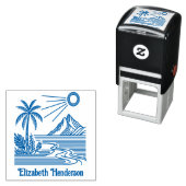 Strand Palmboom Berg met optionele naam Zelfinktende Stempel (In situ)