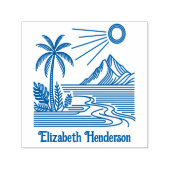 Strand Palmboom Berg met optionele naam Zelfinktende Stempel (Design)