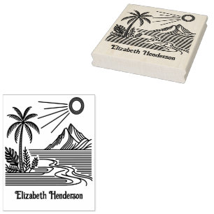 Strand Palmboom Berg SQ Bibliotheek Boek Naam Rubberstempel