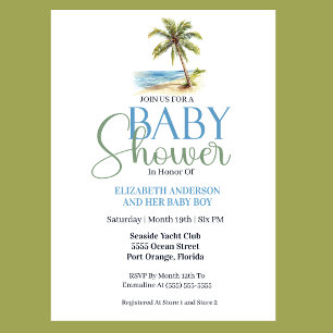 Strand Palmboom Jongens Baby Shower Kaart