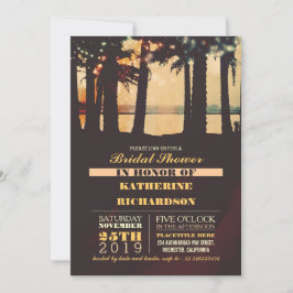 Strand Palmen Zonsondergang Bruids Douche Uitnodig Kaart