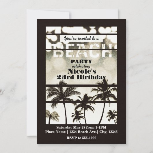 Strand Party Palm Bomen Tropische Witte Hete Glam Kaart (Voorkant)
