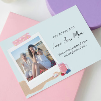 Strand Pastel Roze Blauw Dochter Foto Moederdag Kaart