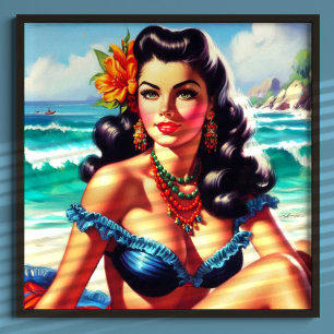 strand Pin-up schilderij Poster