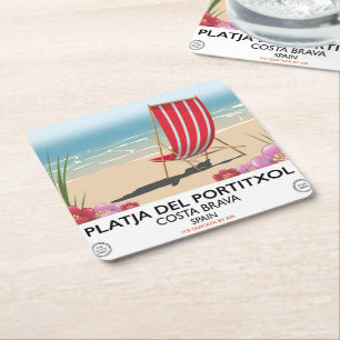 Strand Platja del Portitxol, Costa Brava, Spanje Vierkante Kartonnen Onderzetter