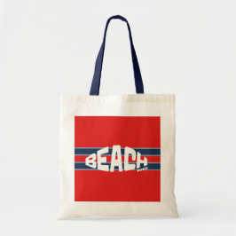 Strand Please Red & Navy Blauw Gestreept Tote Bag