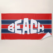 Strand Please Red & Navy Blue Stripe Strandlaken (Voorkant)