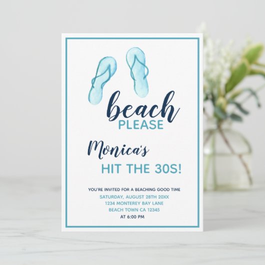Strand Please Turquoise Teenslippers 30e Verjaarda Kaart (Staand voorkant)