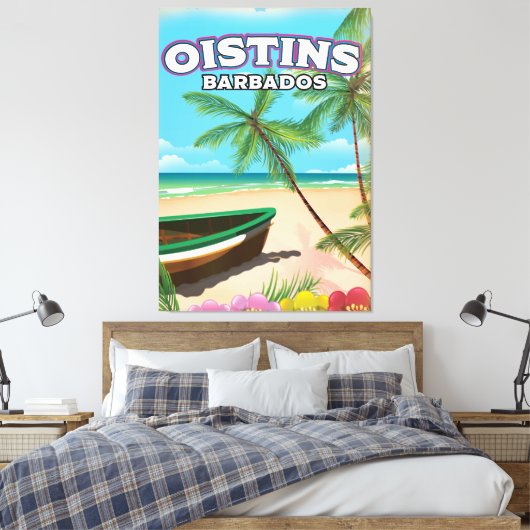 strand poster Oistins Barbados Canvas Afdruk (Insitu (Slaapkamer))