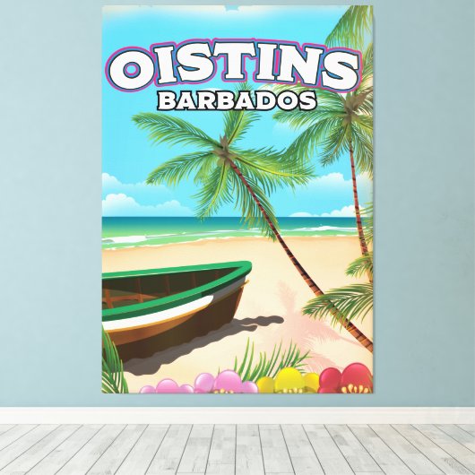  strand poster Oistins Barbados Canvas Afdruk (Insitu (Houten vloer))