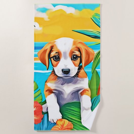Strand Puppy Paradijs Uitzicht Strandlaken (Voorkant)