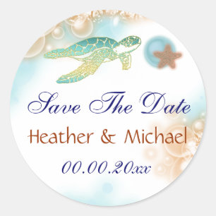 Strand red de datum schildpad zeester ronde sticker
