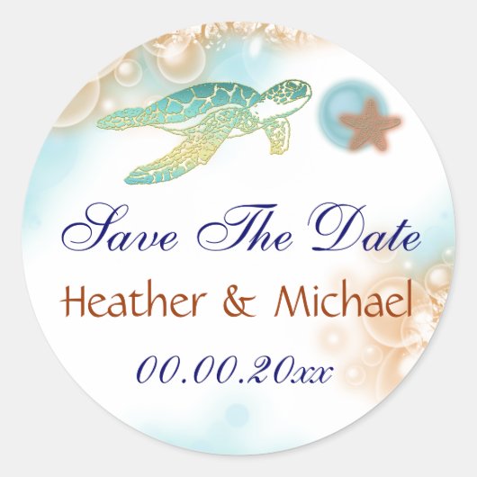 Strand red de datum schildpad zeester ronde sticker (Voorkant)