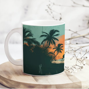 Strand Retro Surfen Zonsondergang Voeg Naam Toe Koffiemok