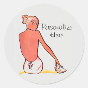 strand retro zeeschelp meisje zomerwit ronde sticker