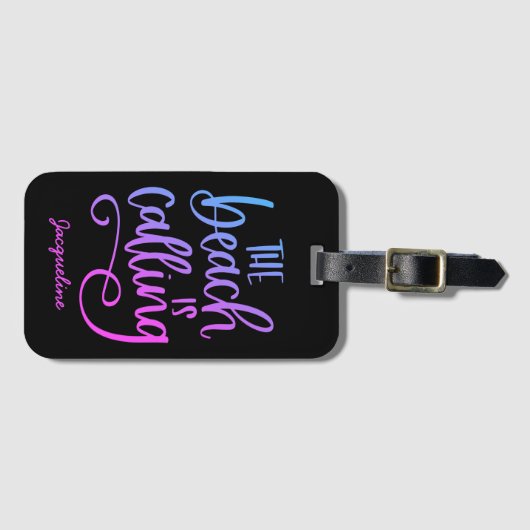 Strand roept aangepaste blauwe paarse fantasievoll bagagelabel (Voorkant (horizontaal))